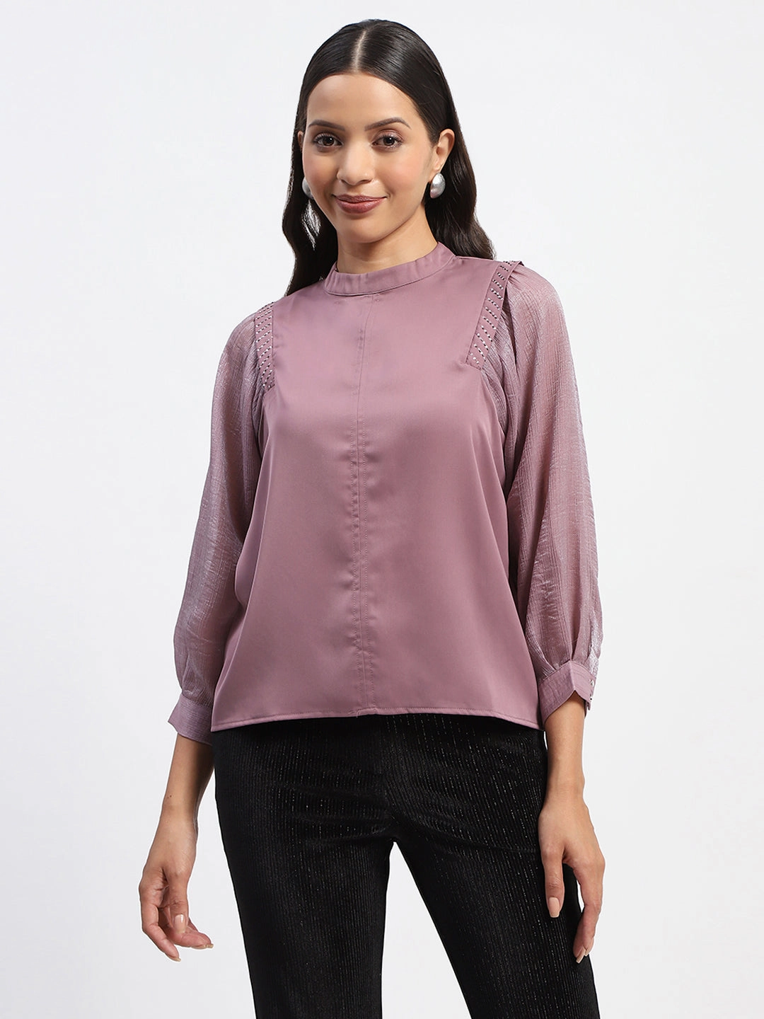 Madame Swarovski Detailed Mock Neck Top MinimalistCut Active Wear