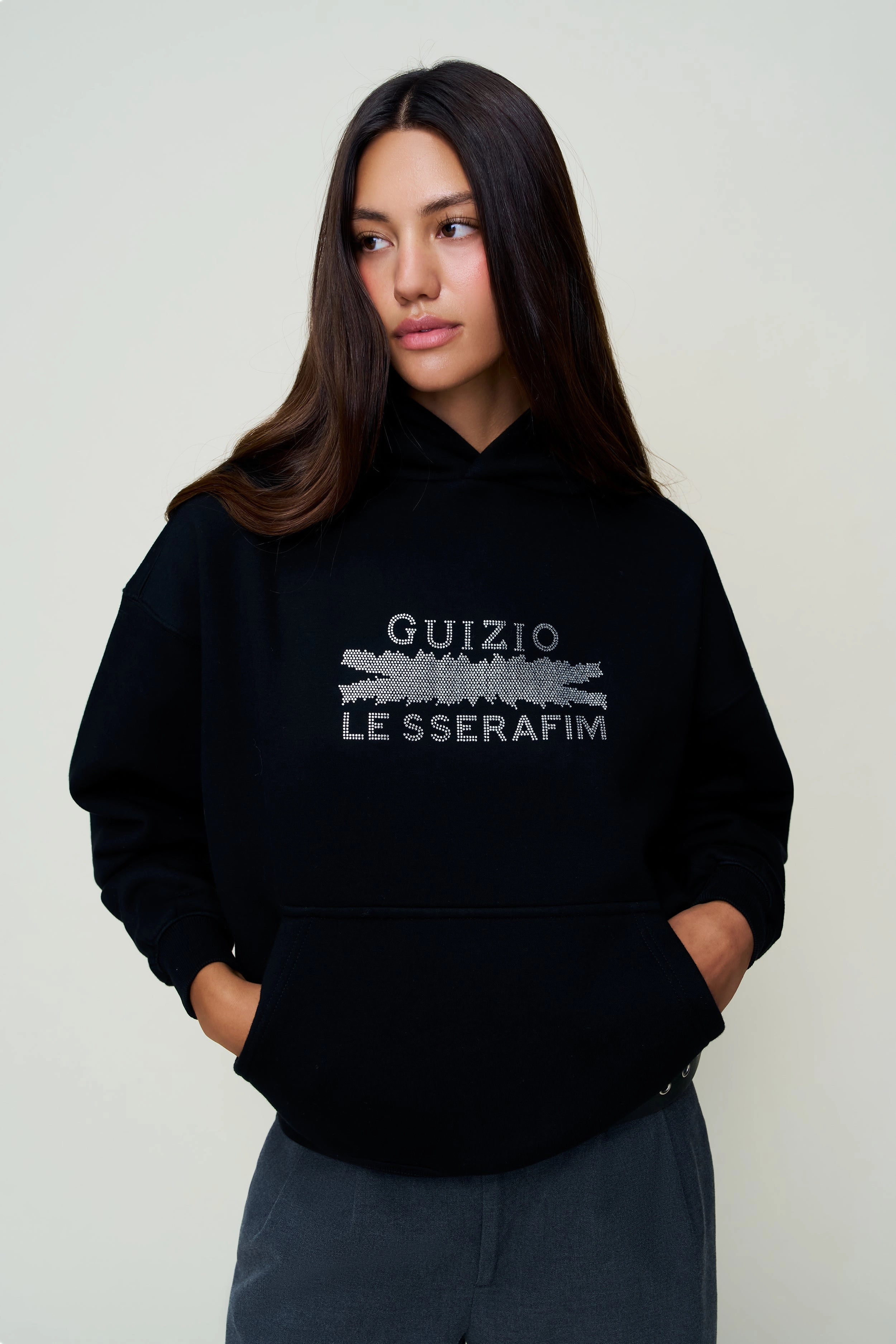 Flexible Layer Bedazzled Pull Over Hoodie