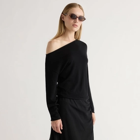 Chill Comfort Wear Hachi Tencel-Wool Off-Shoulder Sweater