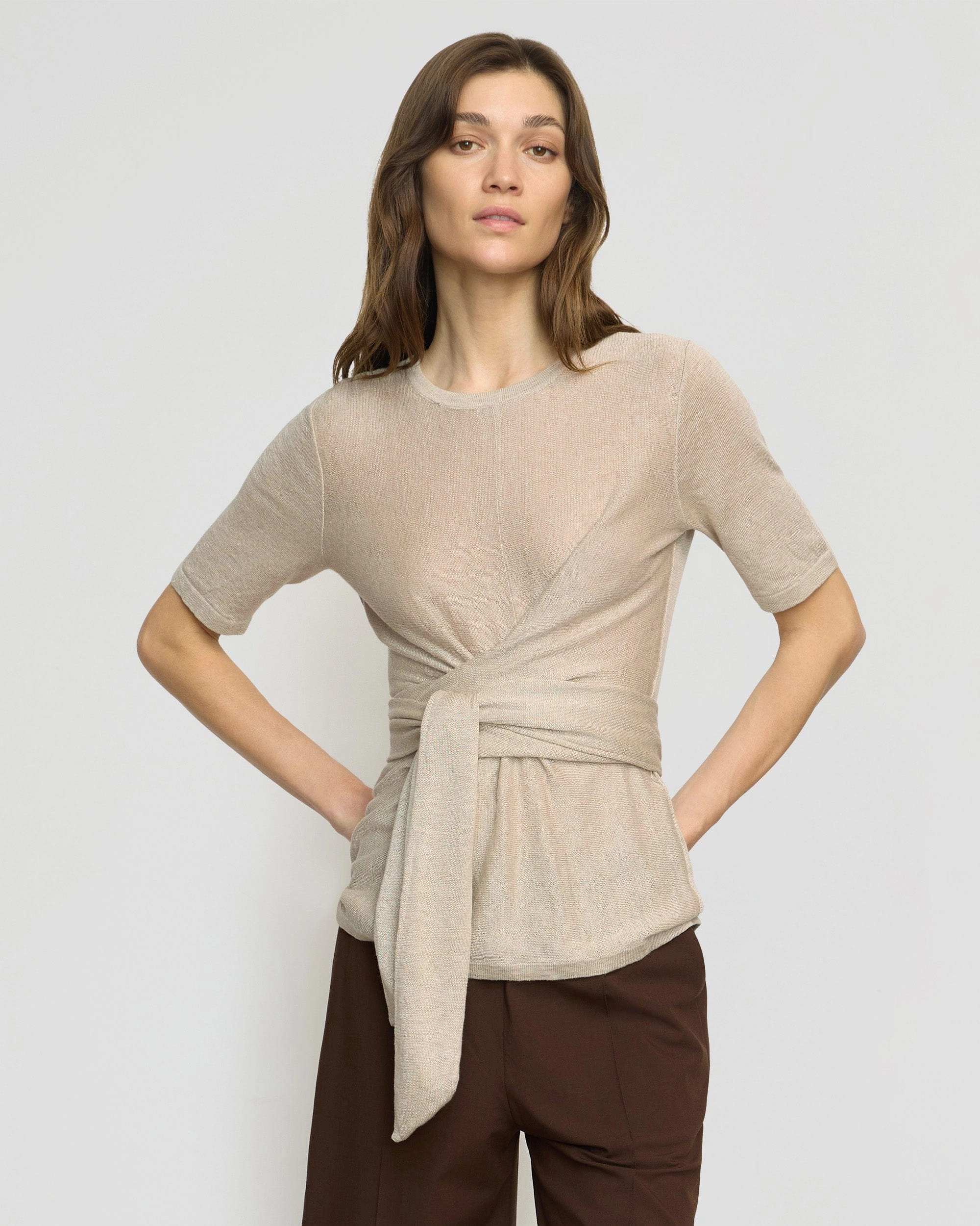 Comfy and Stylish Lark Tie-Front Linen Sweater