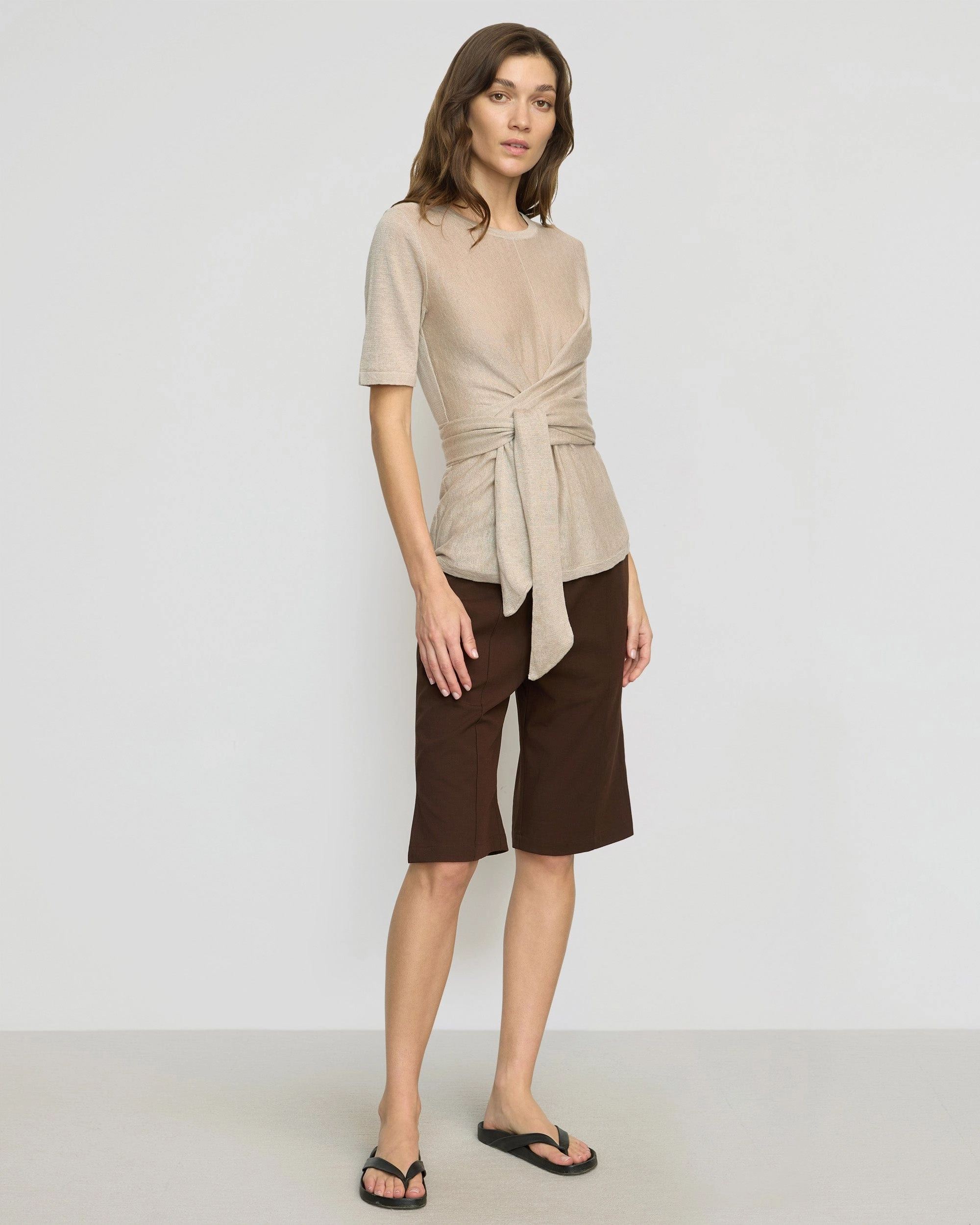 Lark Tie-Front Linen Sweater Anti Pilling Treatment