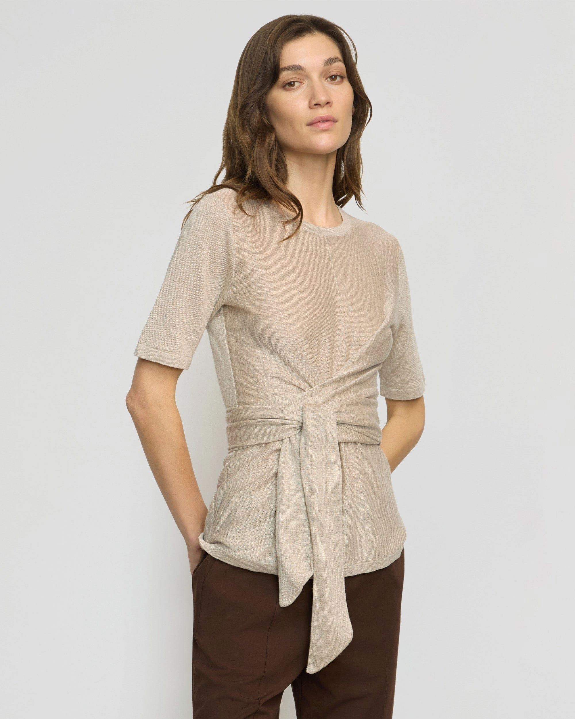 Lark Tie-Front Linen Sweater Soft and Elegant Comfy Movement