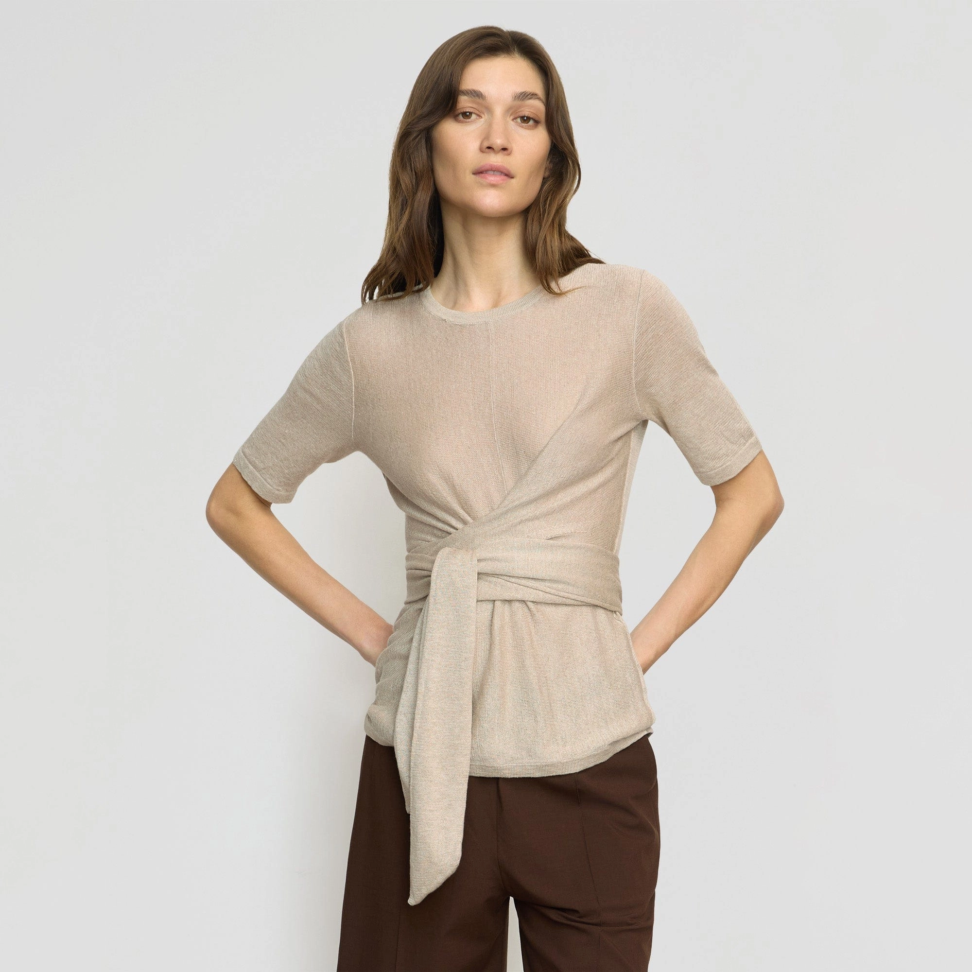 Lark Tie-Front Linen Sweater Quick Wear