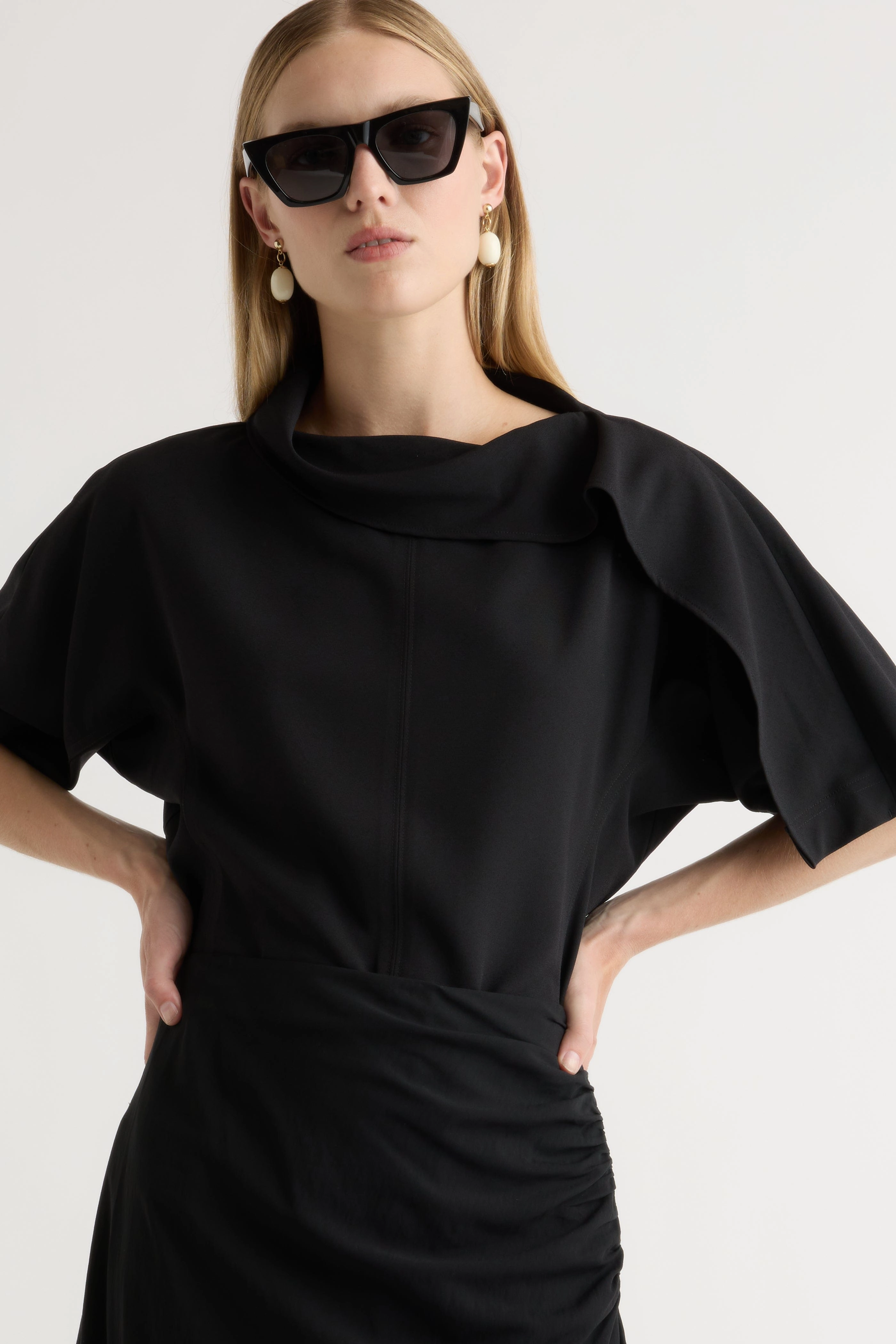 Allie Foldover Scarf-Neck Blouse Water Repellent Coating Trendy Shirt