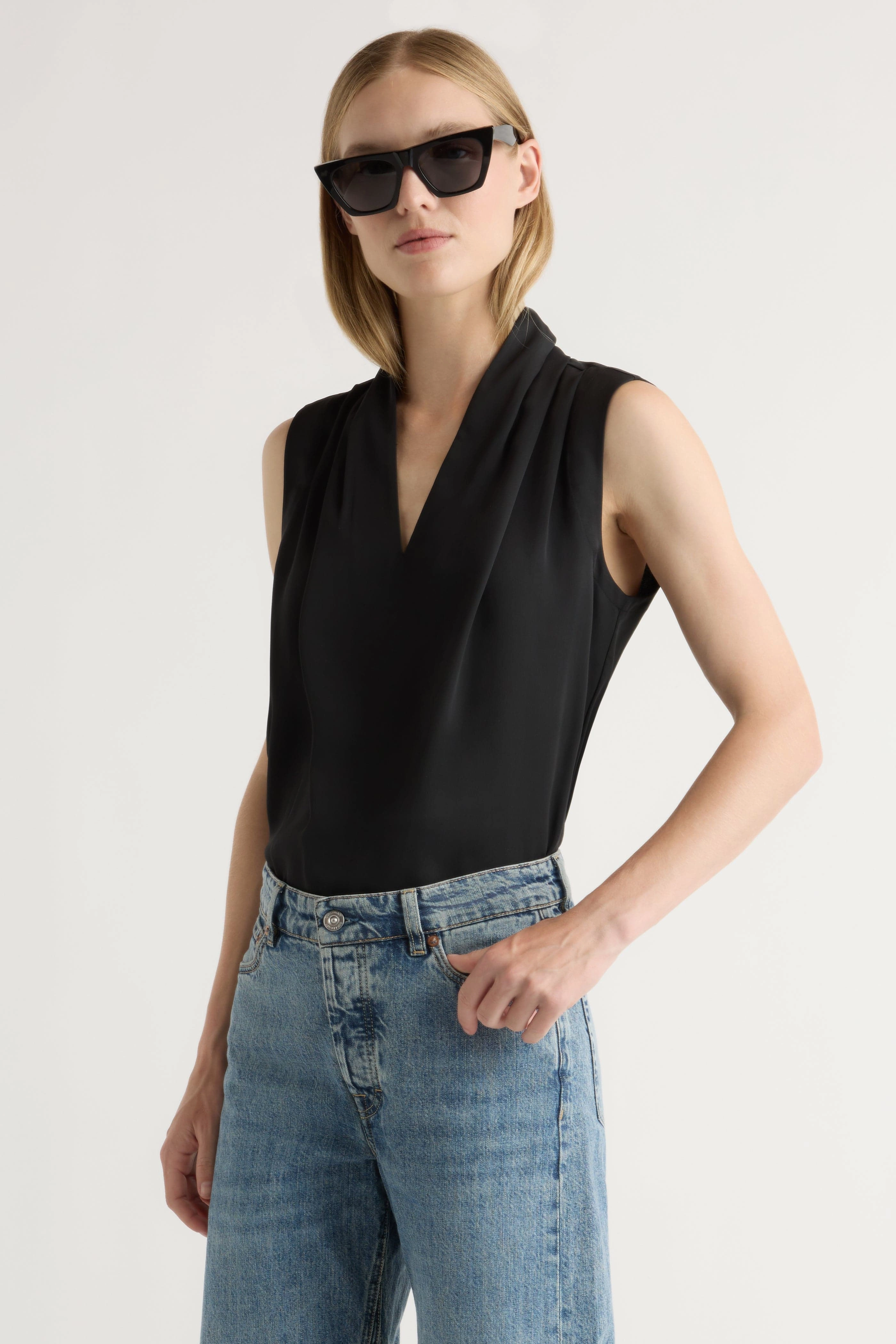 Jae V-Neck Sleeveless Blouse Sustainable Production Methods