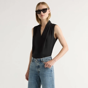 Jae V-Neck Sleeveless Blouse AdjustableHemCuffs Brushed Interior