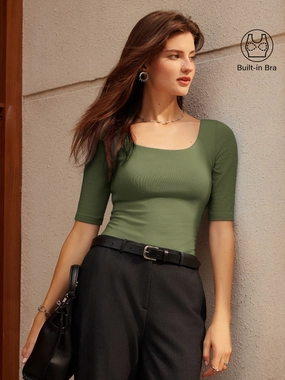 Non Closure Collar Essential Square Neck Elbow Length Sleeve Brami