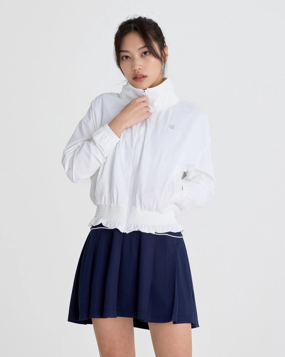 Ruffle Hem zip-up jumper - White Thermal Insulation Layer Relaxed Tee