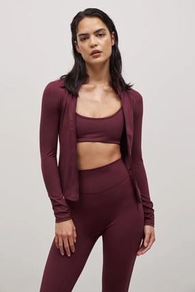 Street Style Base Sculpting Zip Up Jacket - Merlot