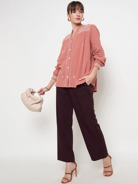 Wind Resistant Fabric QuickReleaseFastenings Madame Cotton Embroidery Detailed Rust Red Top