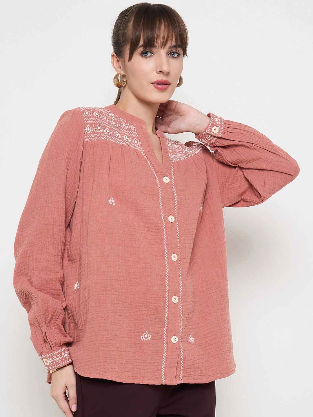 AirflowOptimized Design Madame Cotton Embroidery Detailed Rust Red Top