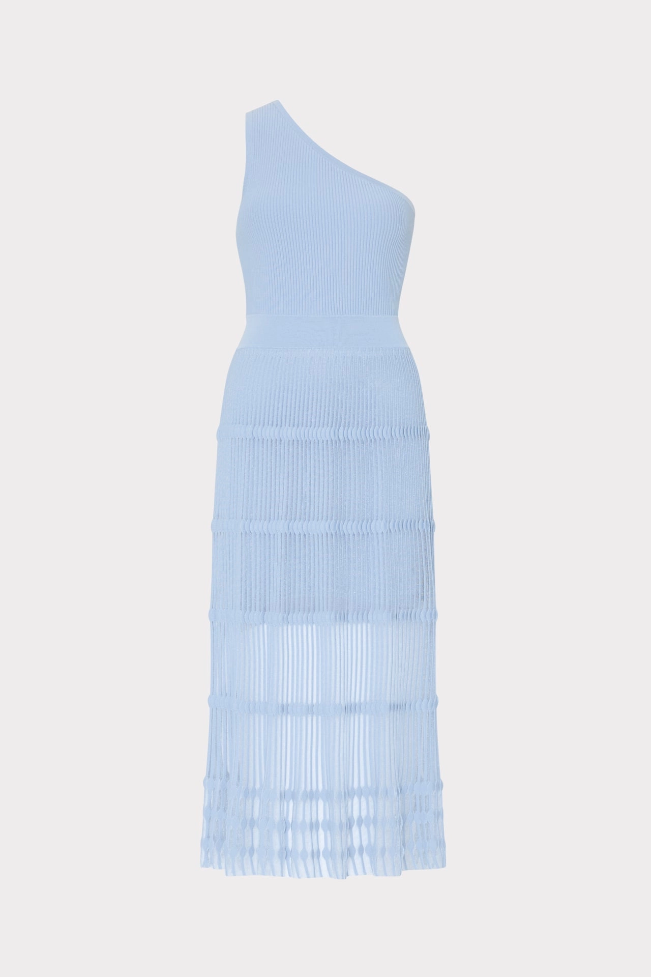 Breezy Day One Shoulder Sheer Knit Midi Dress