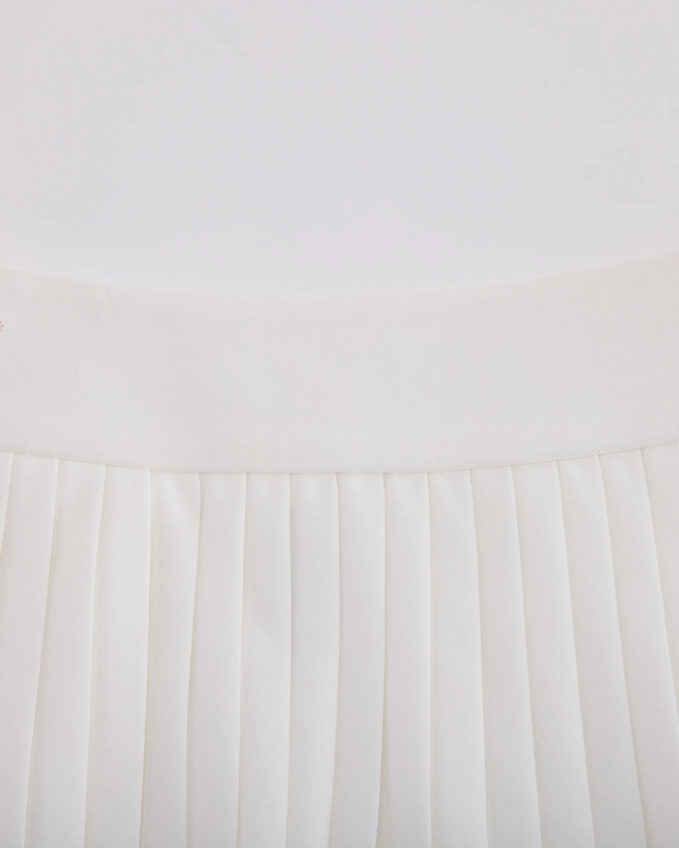 Pique pleated skirt - White Floor Length
