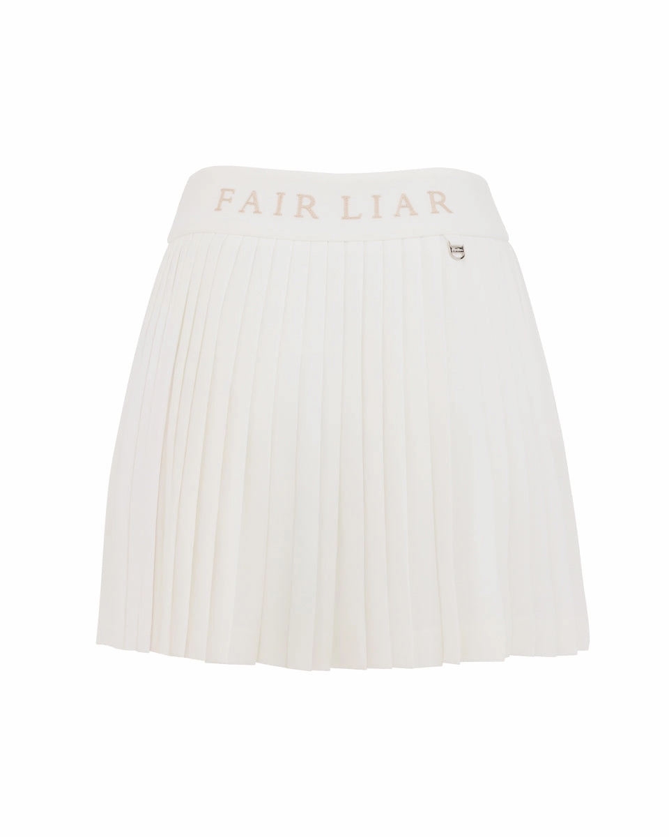 Pique pleated skirt - White Convertible Length light texture