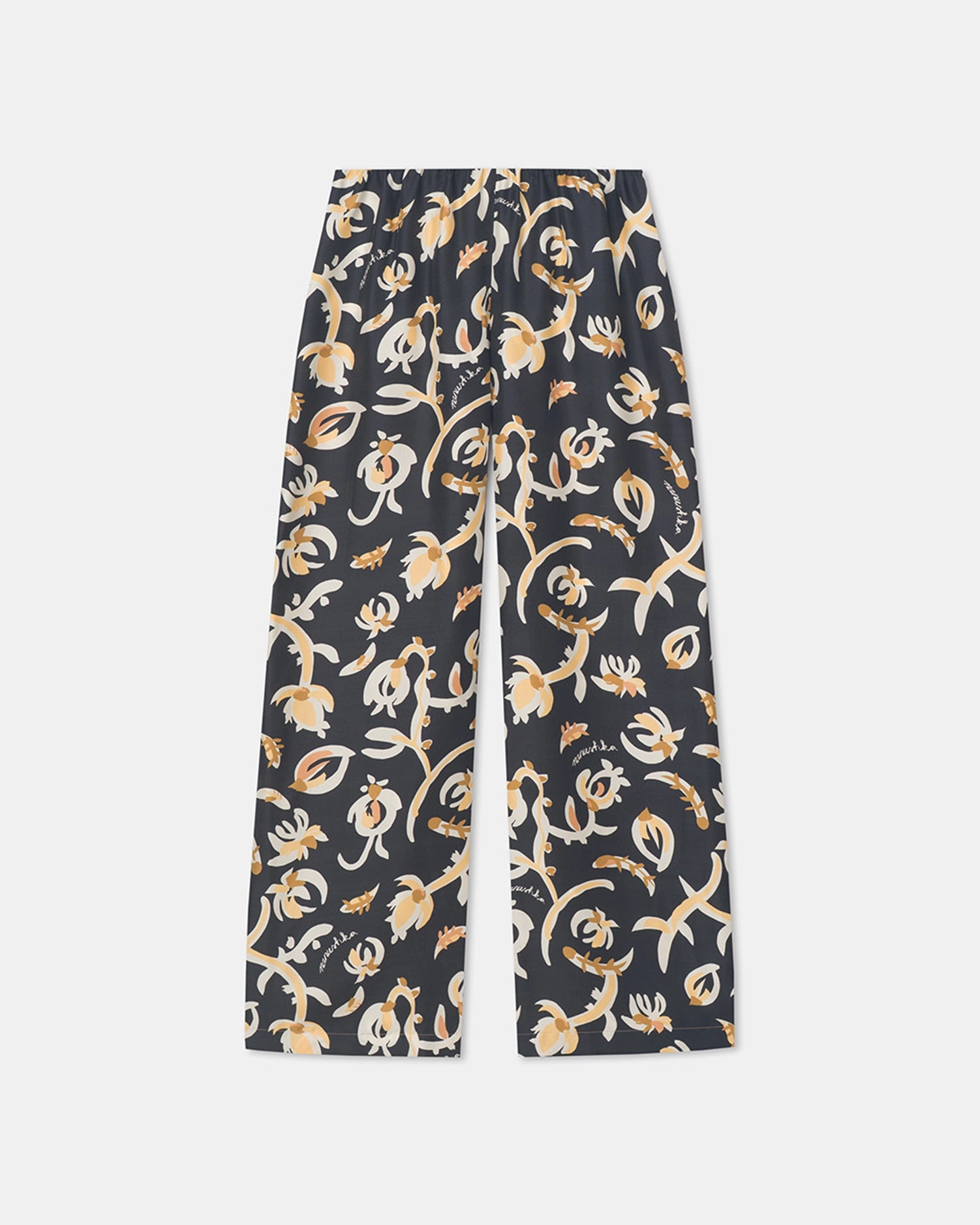 Stretchable Design Brenda - Printed Silk Twill Pants - Black Floral