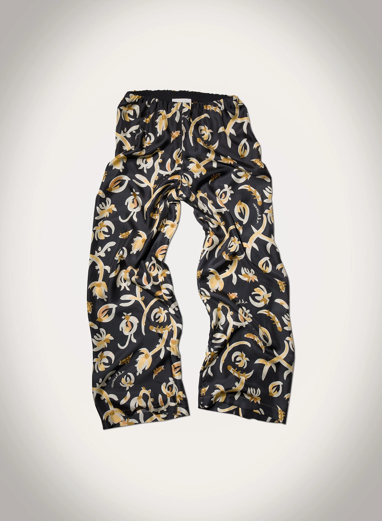 Tagless label Seamless Waist Technology Brenda - Printed Silk Twill Pants - Black Floral