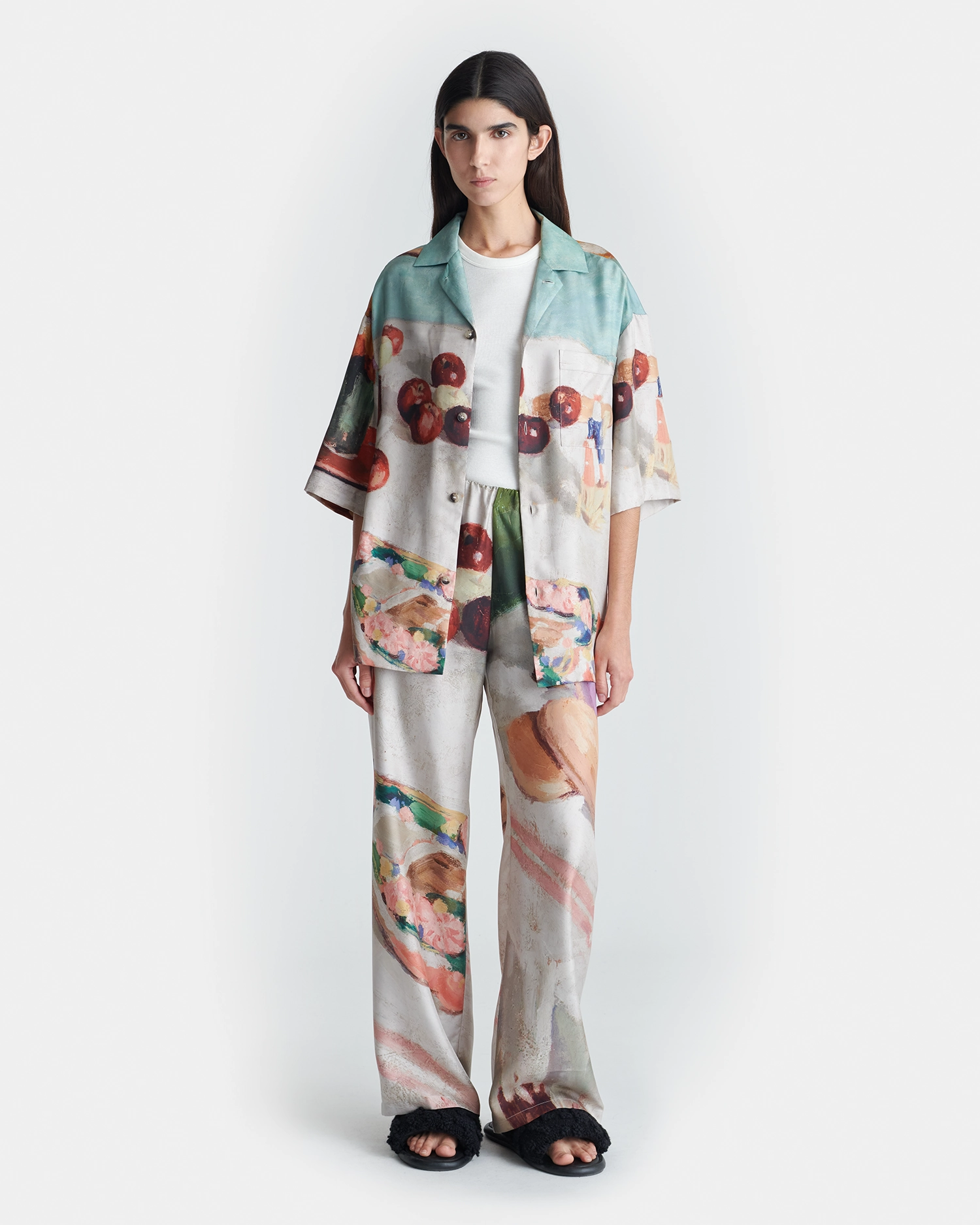 Breathable Comfort Design Flex Wear Brenda - Printed Silk Twill Pants - Gingerbread Heart
