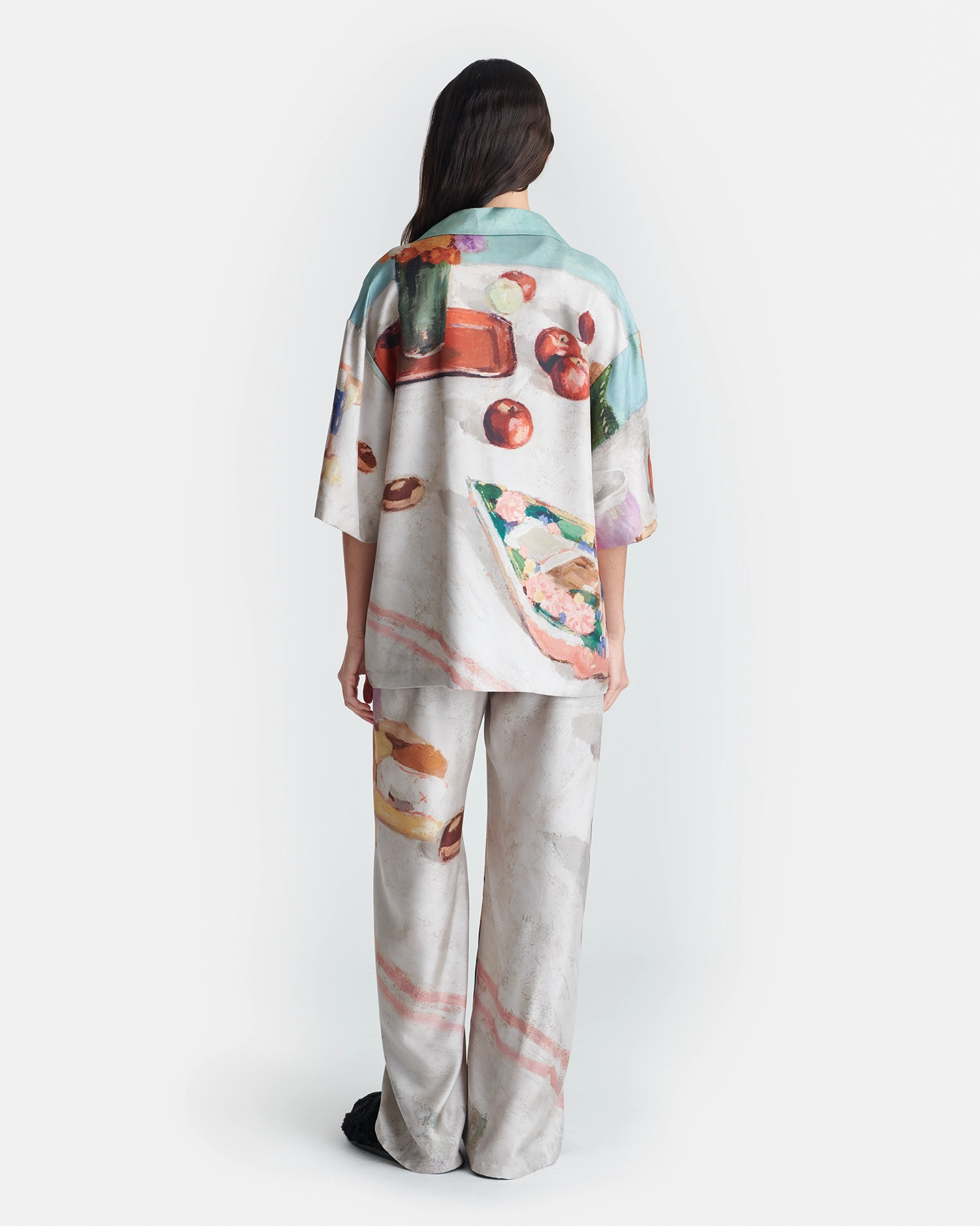 Easy Care Fabric Finish Breathable Base Brenda - Printed Silk Twill Pants - Gingerbread Heart