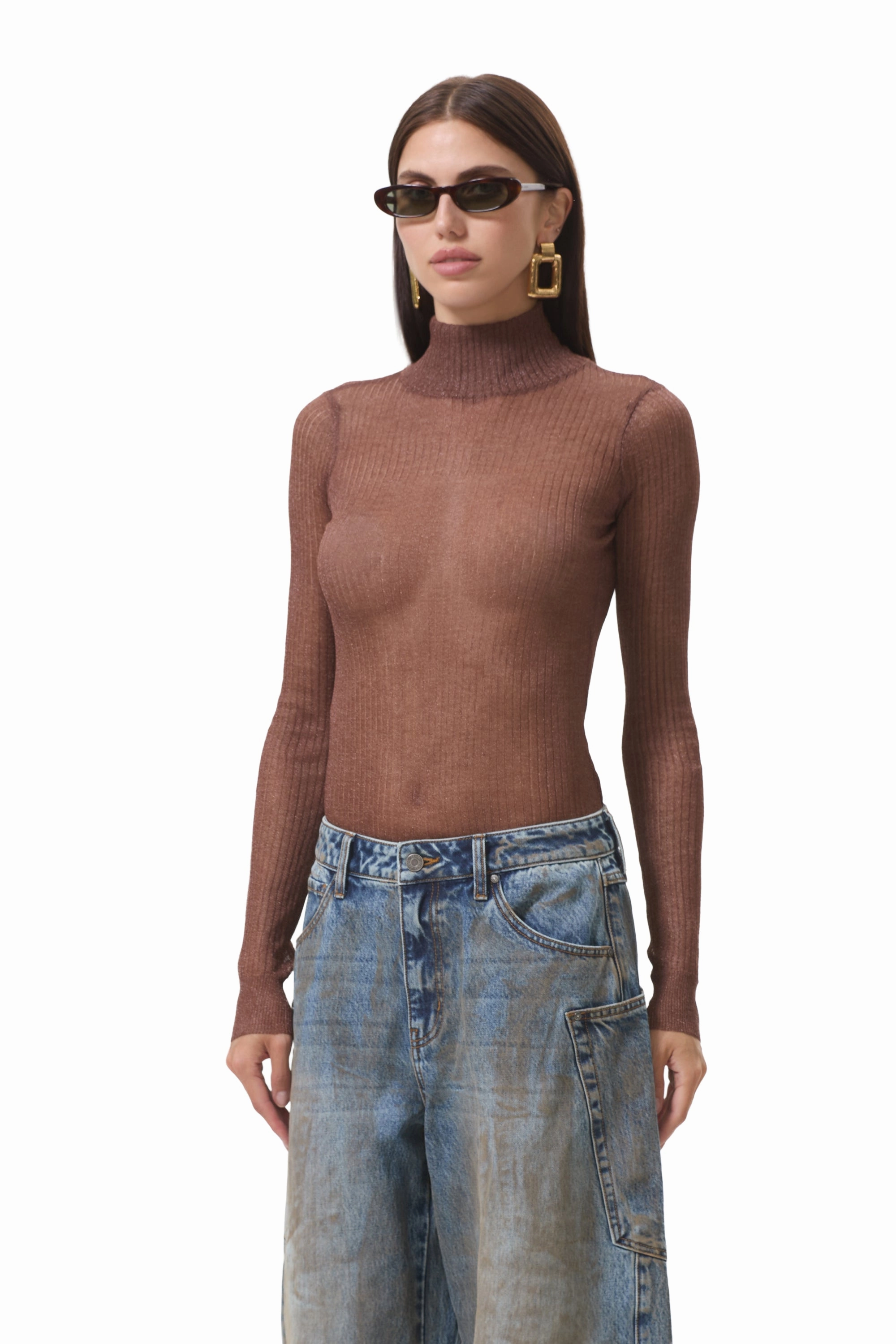 Wool Sweater Stretch Fit Top Bristol Top - Cappuccino