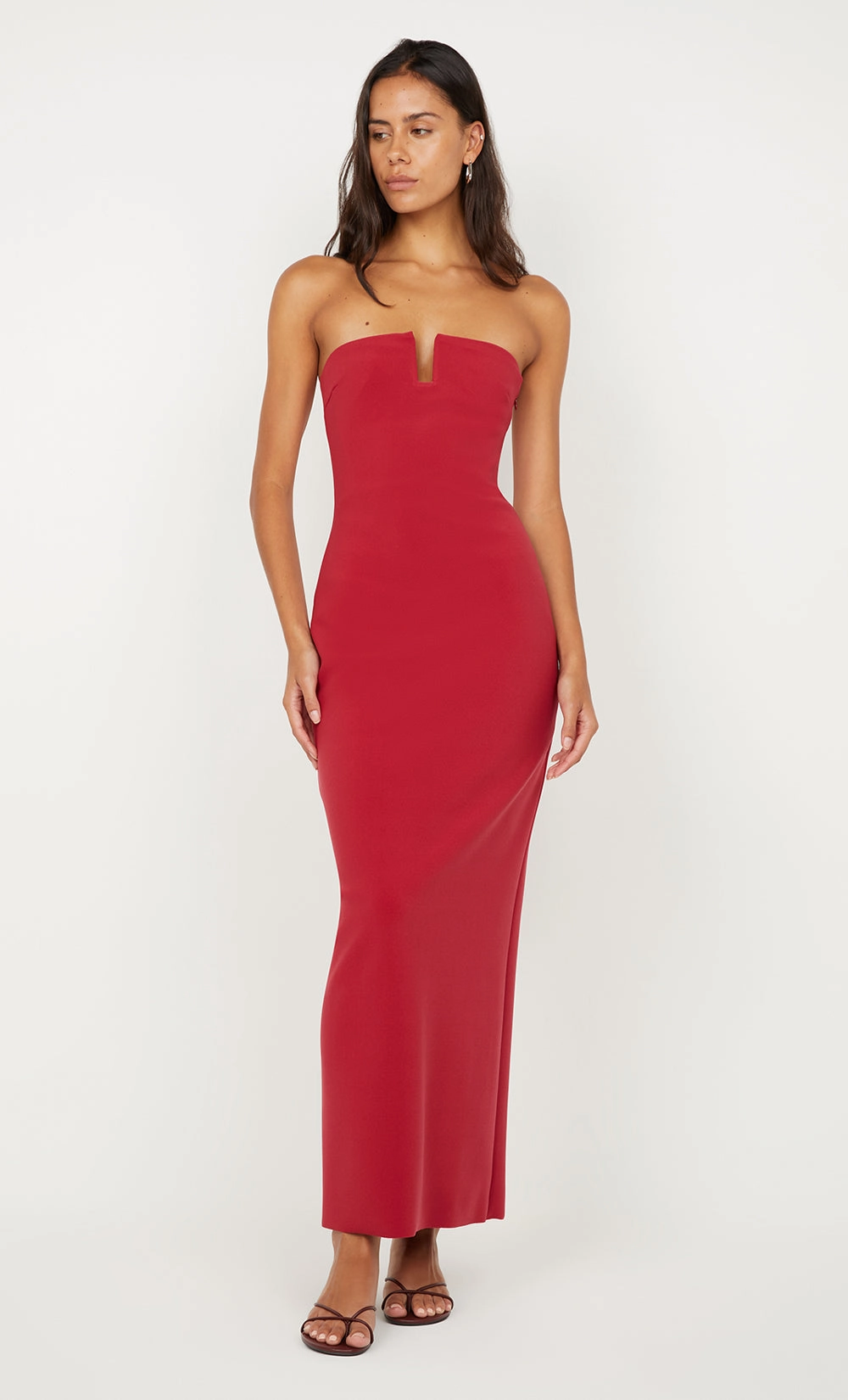Refined touch City Essential RAFI STRAPLESS DRESS - CHERRY
