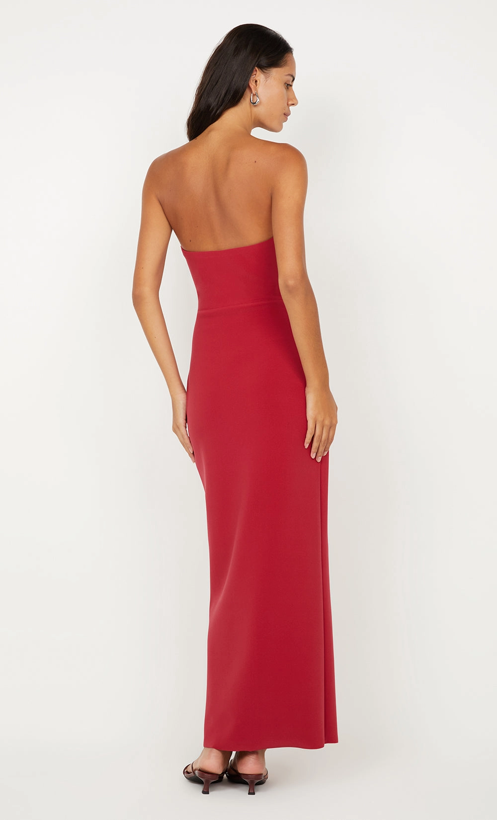 Dropped-Waist Pose Glow RAFI STRAPLESS DRESS - CHERRY