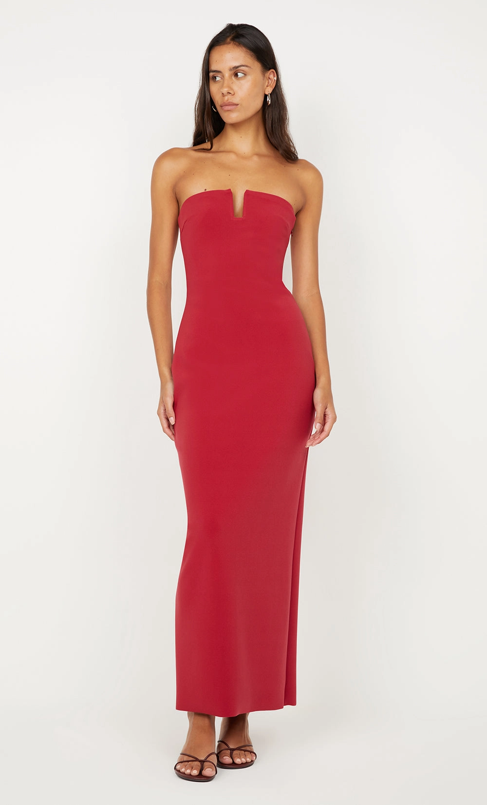 Comfy Fit Wear Matte Look RAFI STRAPLESS DRESS - CHERRY