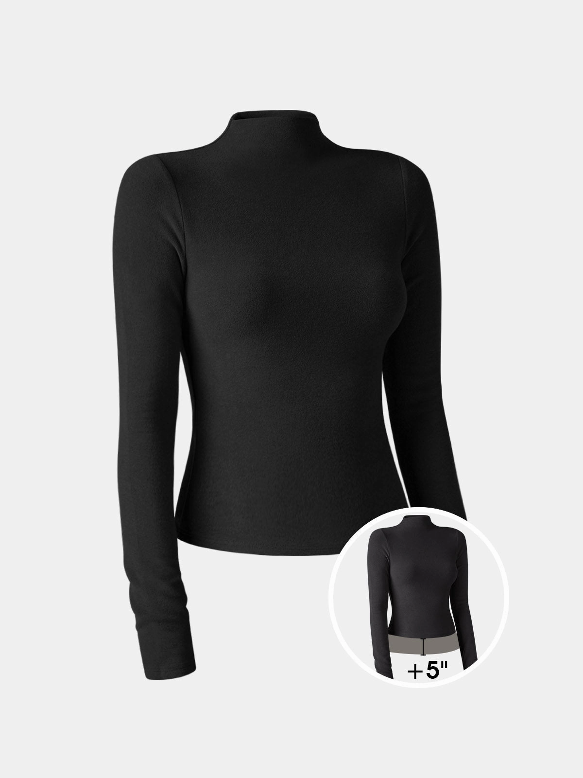 Brushed Mock Neck Top-Hip Length YarnDyed Stripes
