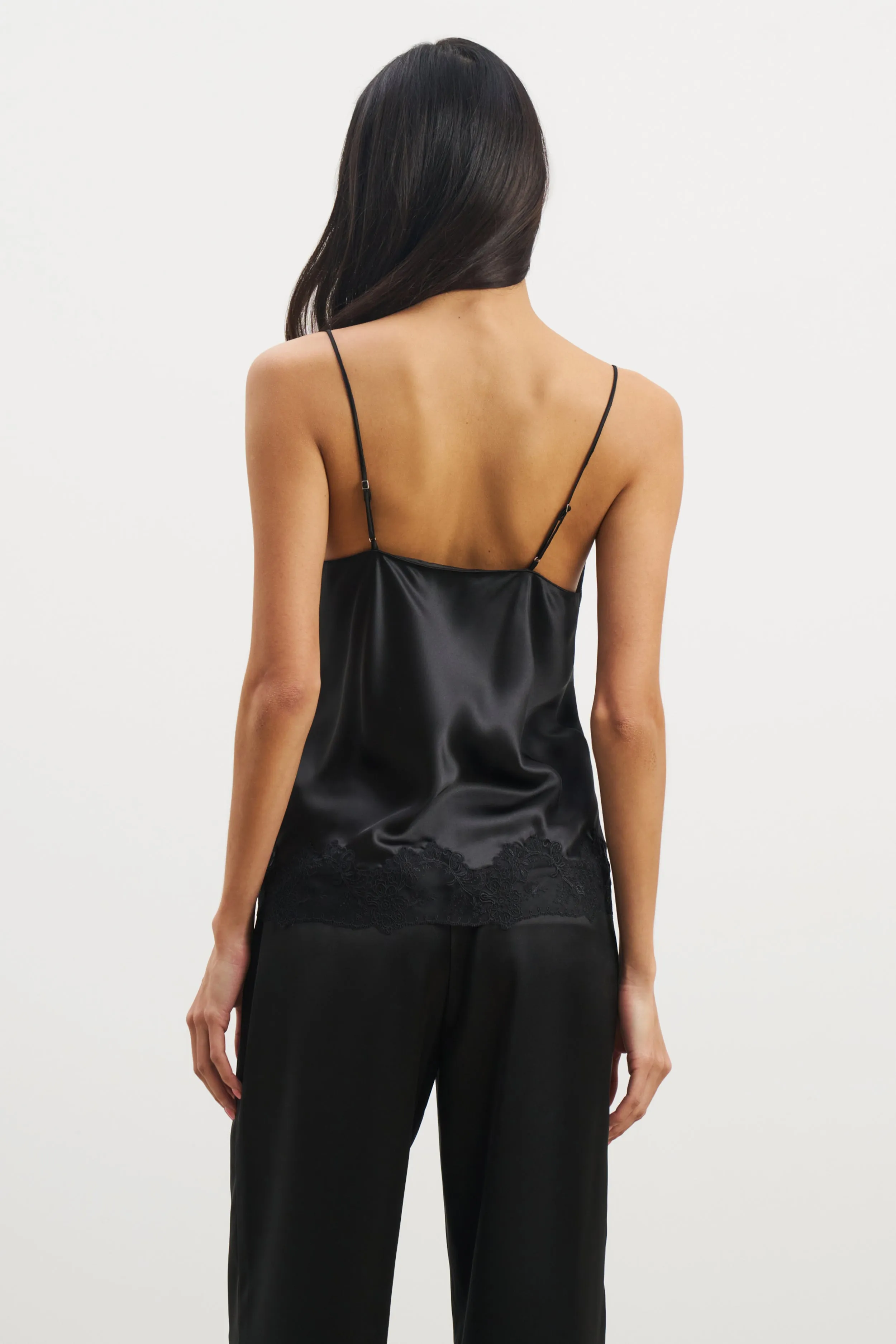Summer Polo Satin Lace Detail Camisole - Black