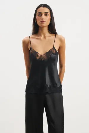 Satin Lace Detail Camisole - Black All-Purpose Wear Oversized Collar