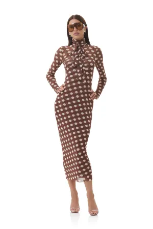 Bryony Dress - Chocolate Halo Dot Sheer Panel Decorative-Design