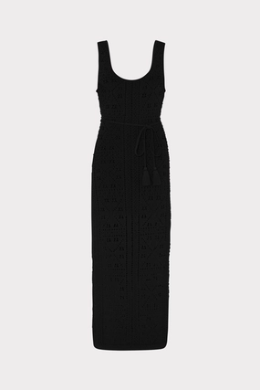 Bubble Pointelle Knit Midi Dress Microfiber Blend
