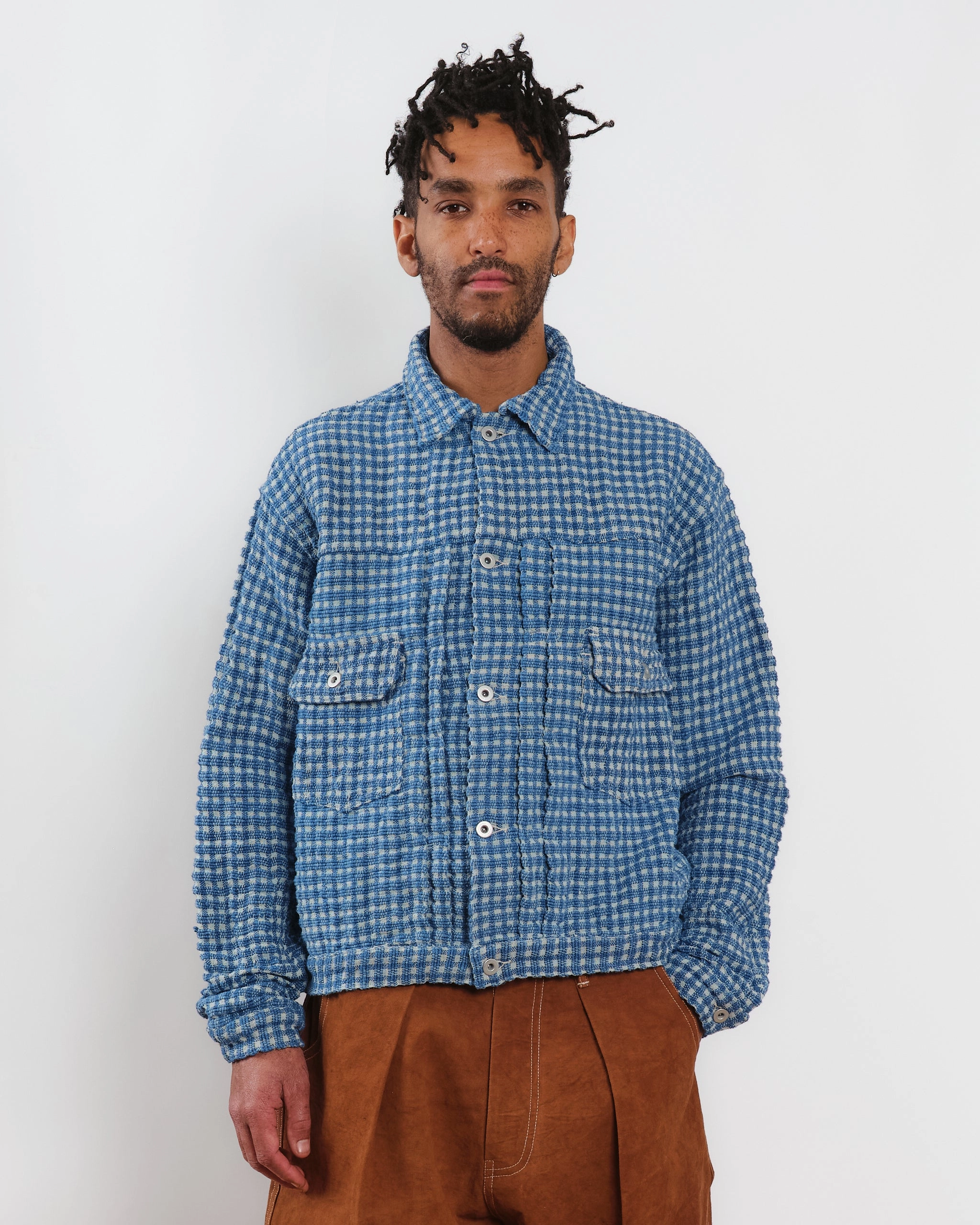 Tuesday Jacket - Indigo Wobbly Waffle Comfy Waist Fit Non Irritating Inner Lining