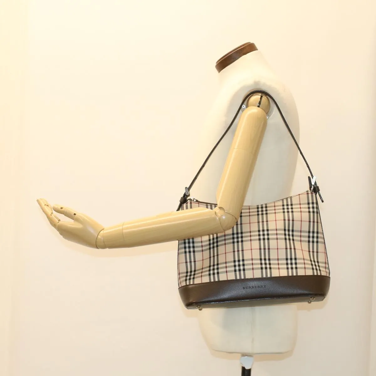 BURBERRY Nova Check Shoulder Bag Nylon Leather Beige 47677