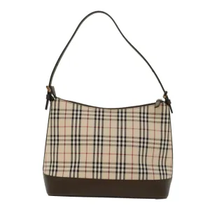 BURBERRY Nova Check Shoulder Bag Nylon Leather Beige 47677