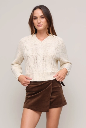 EcoConscious Manufacturing Simple Look Cable V Neck Sweater