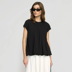 Orinda Shirred-Neck Bubble-Hem Blouse Ergonomic Fit Design