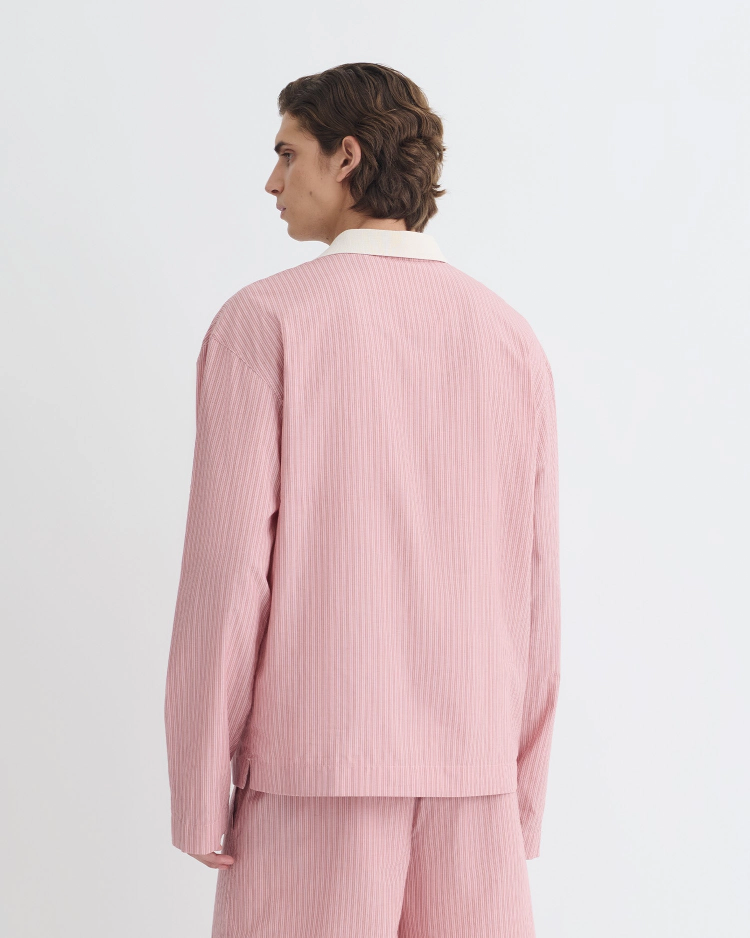 Taron - Striped Polo Neck Top - Pink Light Reflective Printing LowProfileDesign