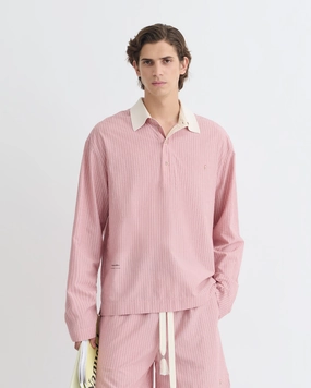 DoubleStitchedHem QuickDry Texture Taron - Striped Polo Neck Top - Pink