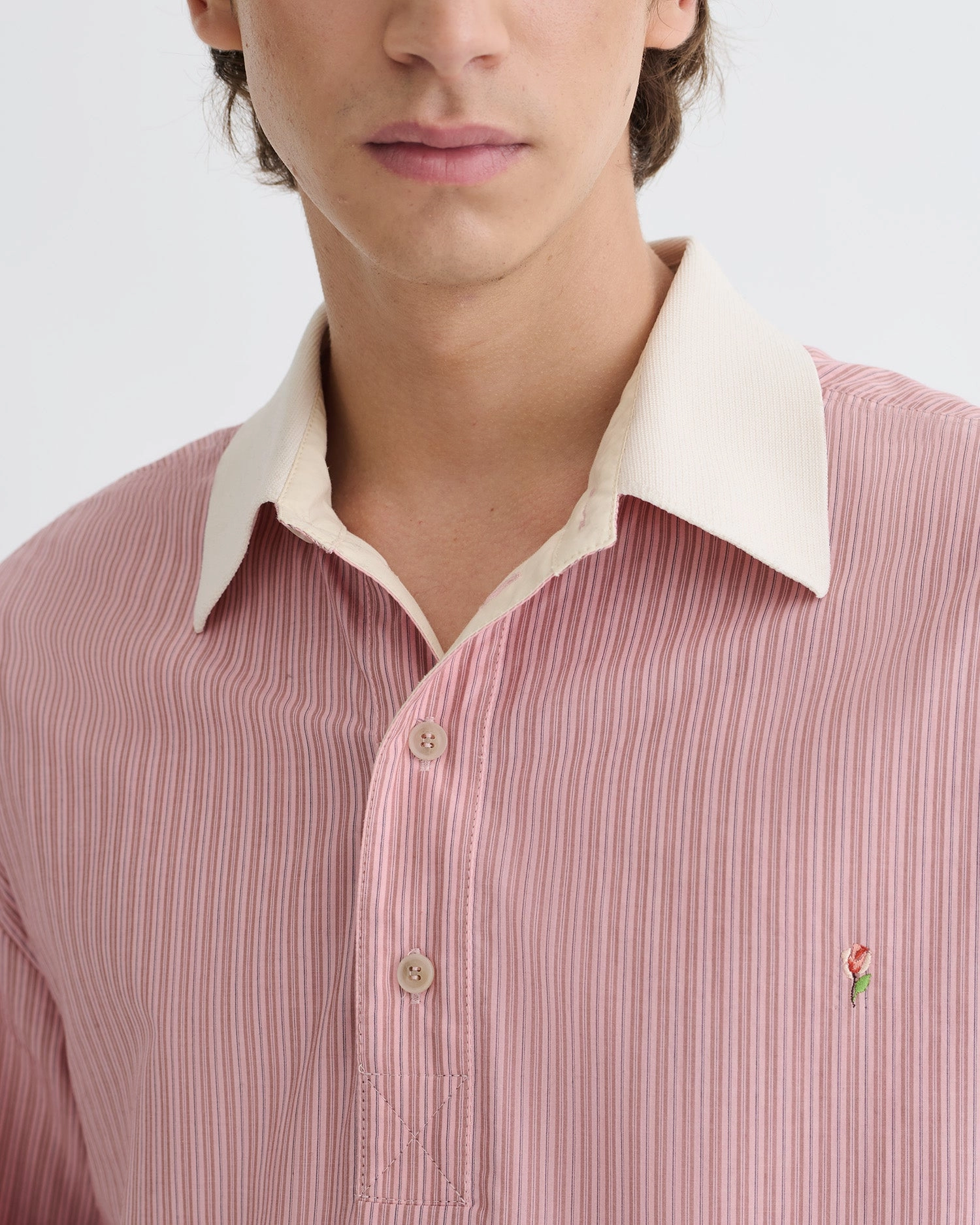 Casual Long Sleeve Ultraviolet Protection Finish Taron - Striped Polo Neck Top - Pink