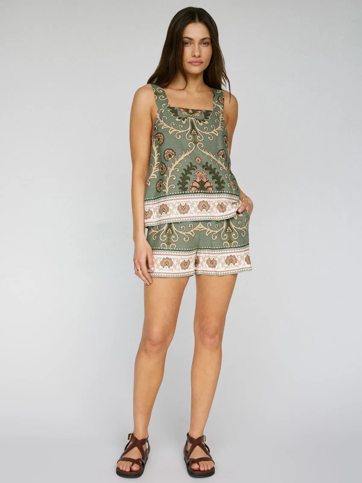 Comfy Fit Wear Tear Resistant Knit Button Back Cami Mezzo Sage