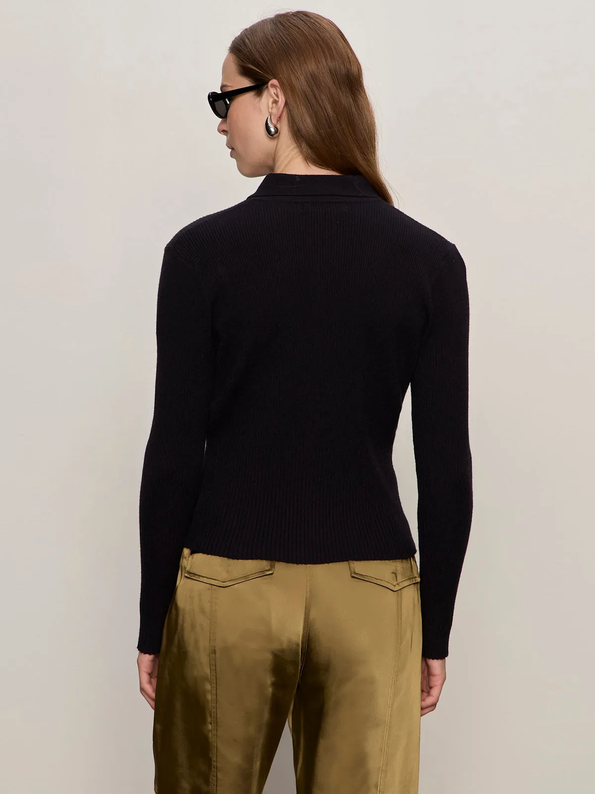 Button Down Variegated Cardi Black Layered Shoulder FlexibleCuff