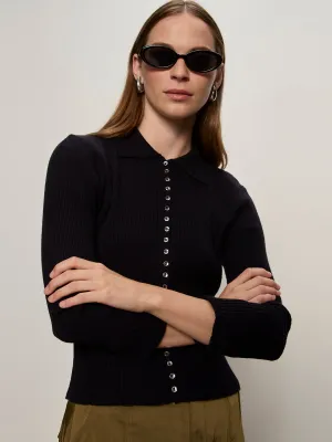 Button Down Variegated Cardi Black Versatile Design EcoFriendly Dye