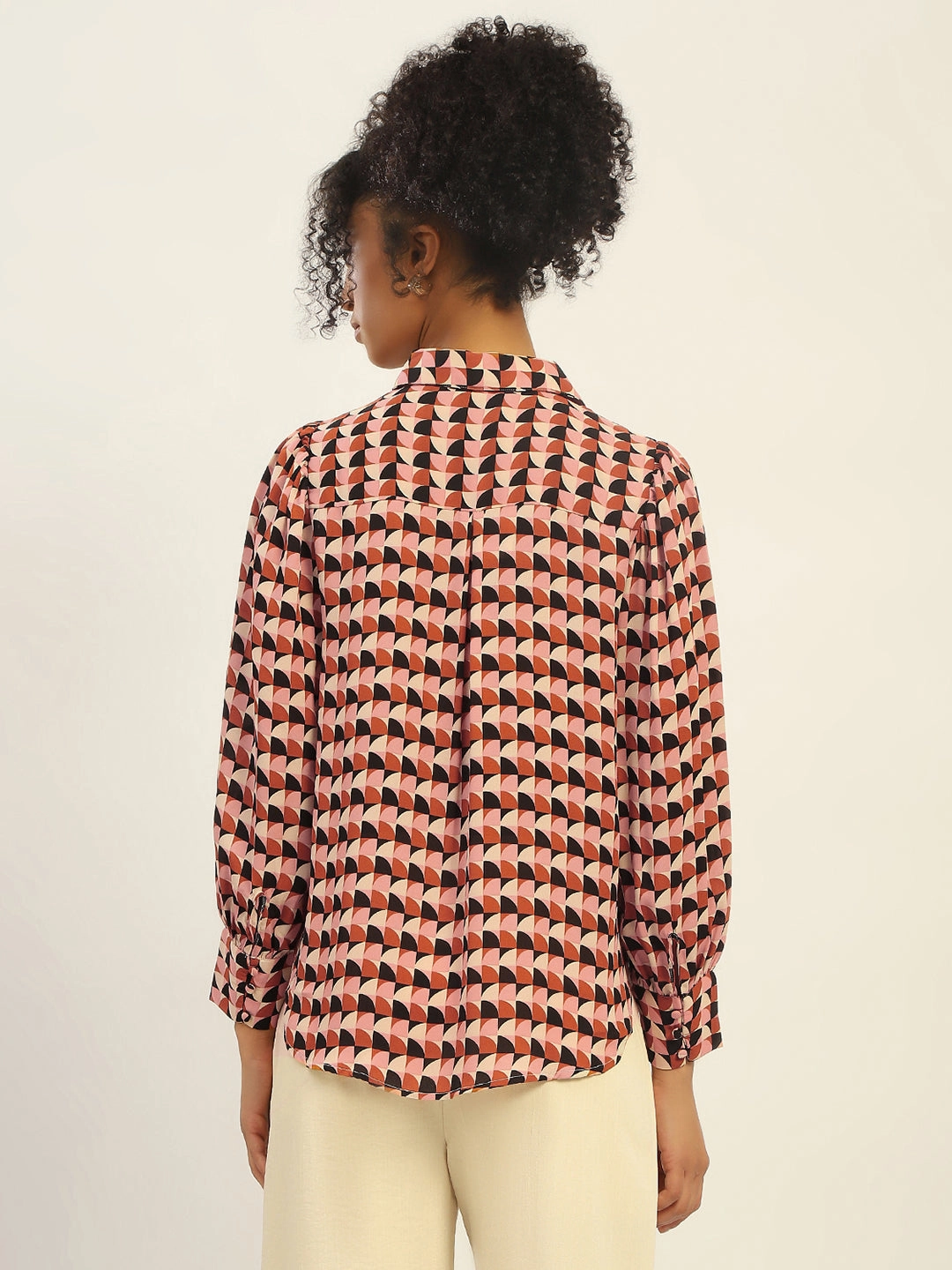 Mix-And-Match Trend-Driven Madame Geometric Printed Rust And Brown Shirt
