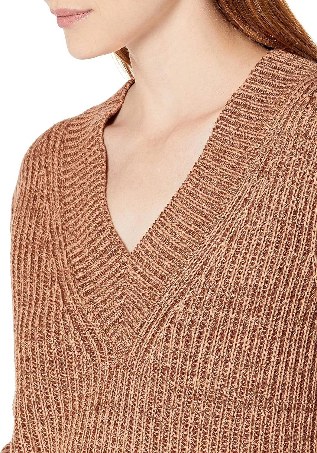 Cable Stitch Women's Chunky Knit Marled V-Neck Sweater - Long Sleeve Oversized Shaker Fisherman Stitch Cotton Pullover Top