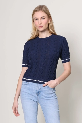 LowImpact Processing Cable Knit Short Sleeve Sweater