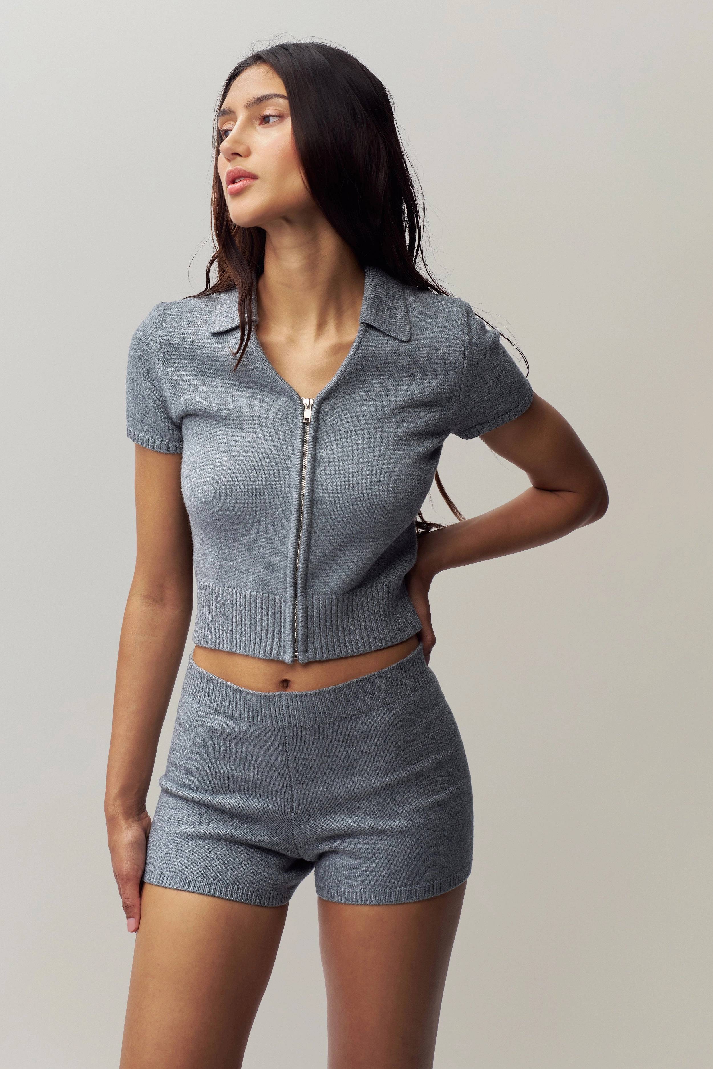 Textured Weave Calesia Zip Up Top
