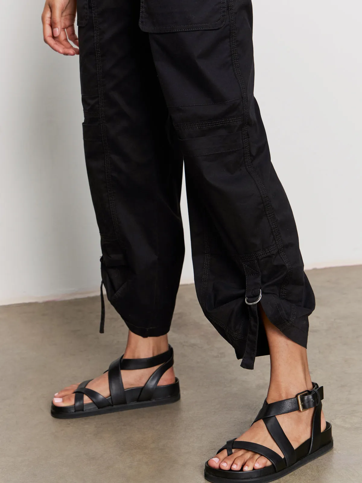 Noise Reducing Fabric Treatment Zero Waste Cut Pattern Cali Cargo Standard Rise Pant Black