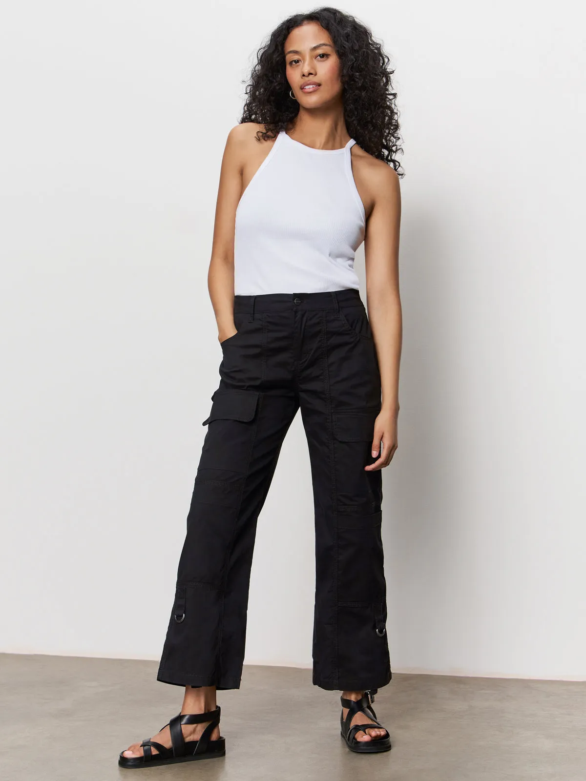 Cali Cargo Standard Rise Pant Black Casual Button-Down Hybrid Fabric Blend