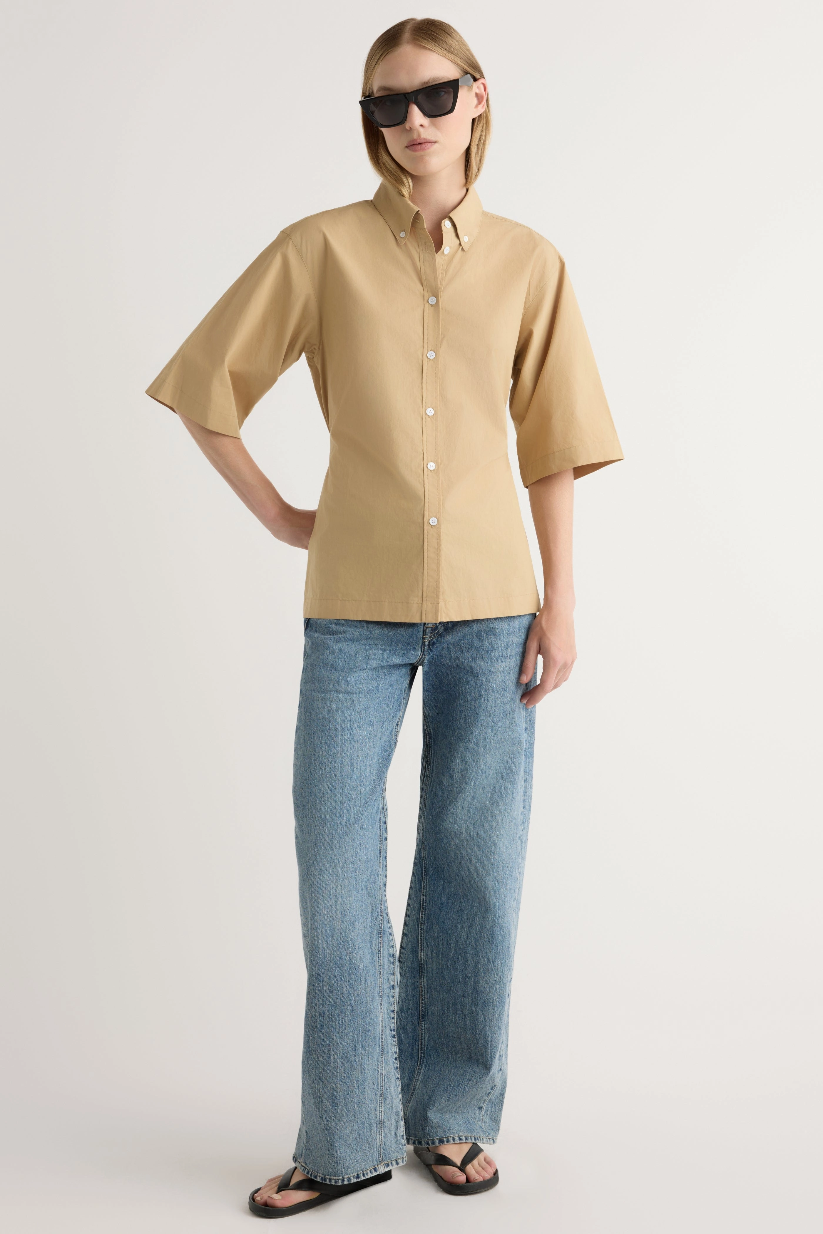 Calliope Cinch-Waist Tie-Back Shirt BondedHemline CrossGrain Fabric