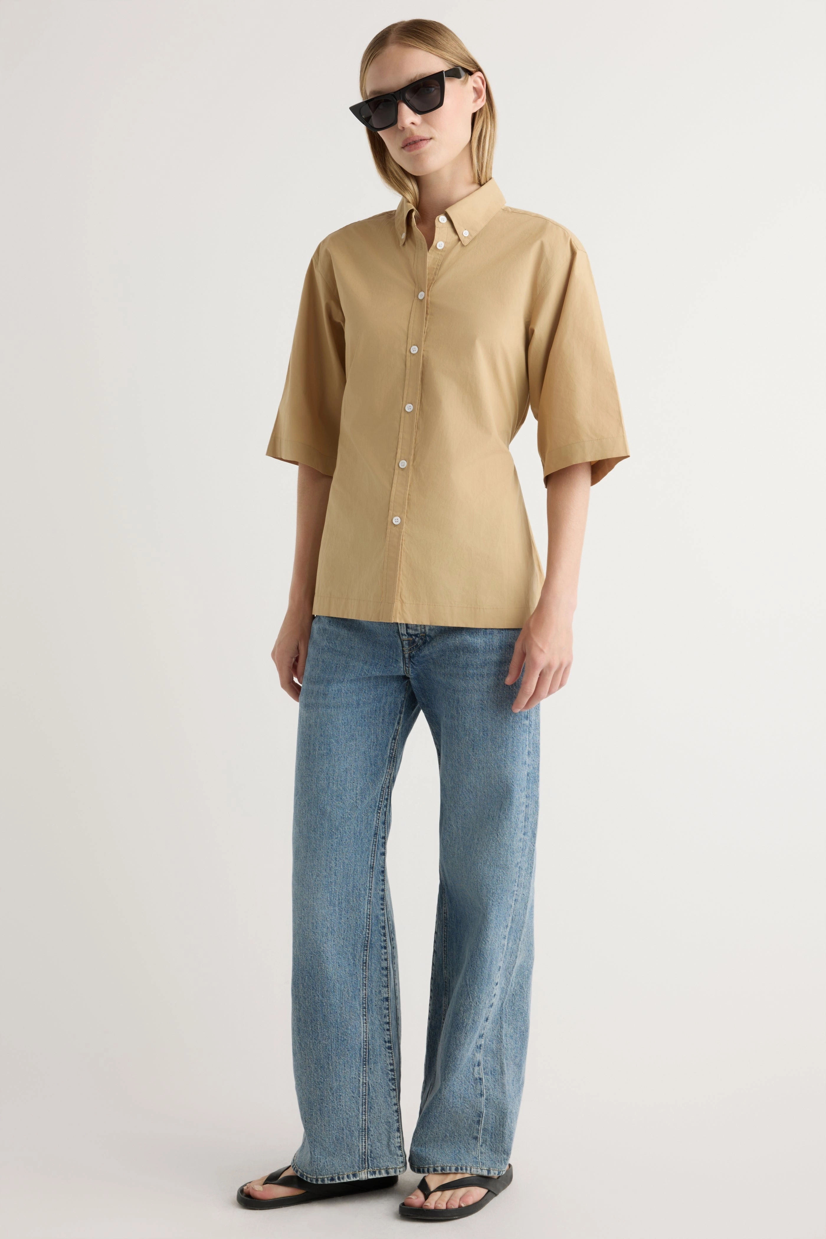 BrushedInnerSurface TemperatureRegulating Material Calliope Cinch-Waist Tie-Back Shirt